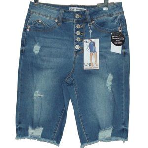 YMI WBB 7/28 High Rise Bermuda Jean Shorts Denim Rips Tatter cut-off